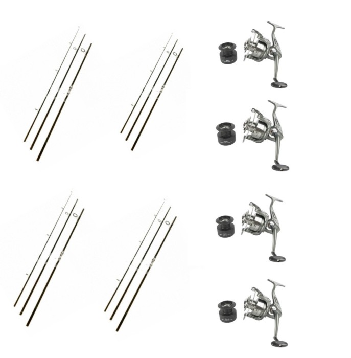 Set 4 Lansete 3, 90m, 3, 5 LBS, 3 Segmente si 4 Mulinete Tambur 8000 Metalic
