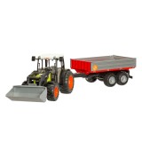 Jucarie tractor Claas Nectis 267F Bruder cu incarcator frontal si remorca basculanta scara 1:16