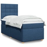 VidaXL Pat box spring cu saltea, albastru, 90x200 cm, textil