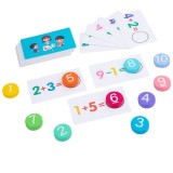 Cumpara ieftin Joc educativ pentru copii, operatii matematice, adunare si scadere, cifre 1-10, lemn, 46 planse, multicolor, 16.3 x 11.5 x 3.7 cm