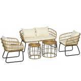 Outsunny Set de mobilier de grădină din răchită, Set de lounge pentru exterior, Stil Boho, Set de 5 piese, 145 x 70 x 78 cm, Crem + Natur + Negru | Ao