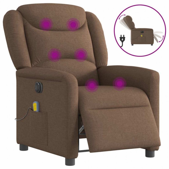 vidaXL Fotoliu electric de masaj rabatabil, maro, textil