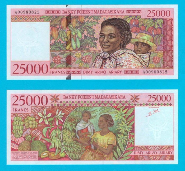 Madagascar (p#82) 25.000 Francs 1998 UNC &#039;Fructe autohtone&#039; serie: A 00980825