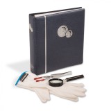 Starter-kit numismatica: album pentru monede, lupa, penseta pentru monede, m&acirc;nuși