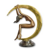 Femeie nud si semiluna-statueta din bronz cu un soclu din marmura TBE-59