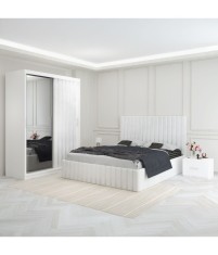 Dormitor Luca Alb Cu Dulap Tapitat 160x200cm