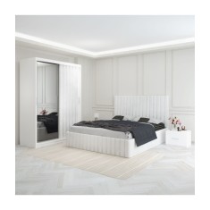 Dormitor Luca Alb Cu Dulap Tapitat 140x200cm