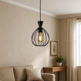 Pendul Decorativ Metalic, Design Rotund Cu Tije Negre, 1 X E27, &Oslash;180Xh250Mm