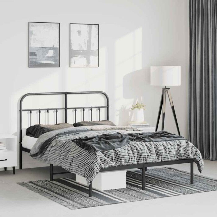 vidaXL Cadru de pat metalic cu tăblie, negru, 135x190 cm 352577