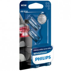 Set Becuri auto auxiliare Philips W5W White Vision, 12V, 5W, 2buc foto