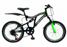 Bicicleta copii MTB FS 20 FIVE Honedge cadru otel culoare negru verde varsta 7 10 ani foto