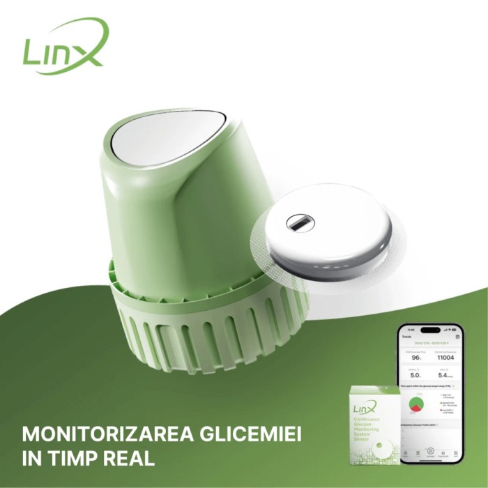 Senzori Glicemie Monitorizare Continua LINX CGM pentru 15 zile, conectare aplicatie telefon si partajare informatii