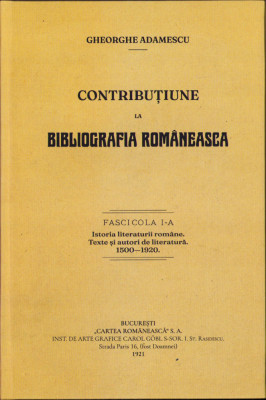 HST 523SP Contribuțiune la bibliografia rom&amp;acirc;nească fascicola I+II Adamescu 1921 foto