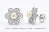 Cercei Flori Argint 925 cu Perle de Cultura si Zirconiu, Design Exclusivist, 4.2g