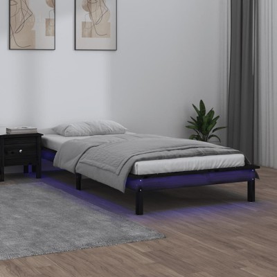 vidaXL Cadru de pat mic Single 2FT6 cu LED negru 75x190 cm lemn masiv foto
