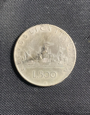 Moneda argint Italia 500 lire 1958 foto