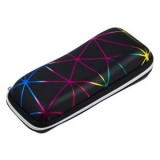 Husă rigidă pentru ochelari de soare, neagră, cu model linii colorate, fermoar, CMCLASS