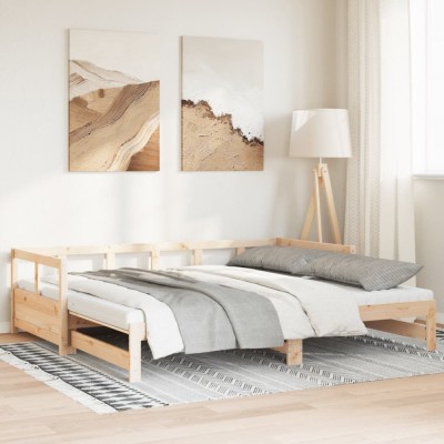 Gossi pat de zi cu extensie si saltele, 80x200 cm, lemn masiv de pin foto