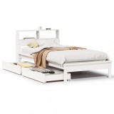 Cumpara ieftin Pat cu biblioteca fara saltea, alb, 90x200 cm, lemn masiv pin