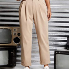 Pantaloni cu talie inalta si nasture, Petite, crem, dama, Shein