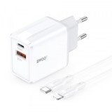 Incarcator Retea Cu Cablu Lightning BWOO CDA182, 38W, 3A, 1 x USB-A - 1 x USB-C, Alb