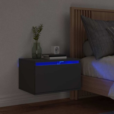 vidaXL Noptieră montată pe perete cu lumini LED, negru foto