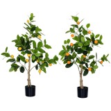 HOMCOM Set de 2 Plante Artificiale Decorative Lamai si Portocal In Ghiveci, Plante Artificiale pentru Decor Interior Exterior, 120cm | Aosom Romania