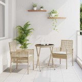 VidaXL Set bistro de grădină, 3 piese, cu perne, bej, poliratan