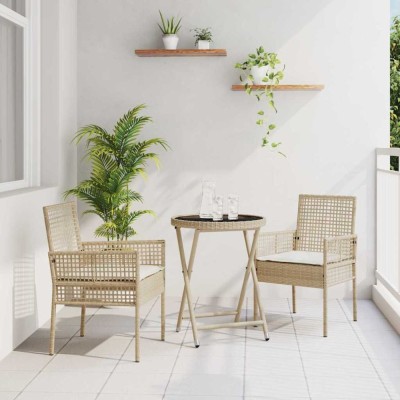 vidaXL Set Bistro de Grădină 3 pcs Bej Rattan poli 3334966 foto