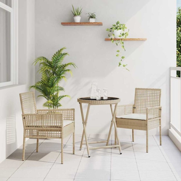 vidaXL Set Bistro de Grădină 3 pcs Bej Rattan poli 3334966