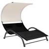 VidaXL Șezlong de plajă dublu cu baldachin, negru, textilenă 310543