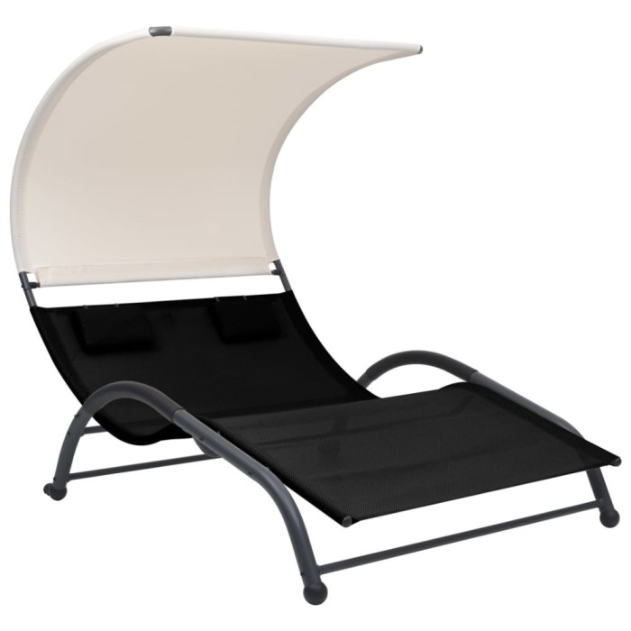 vidaXL Șezlong de plajă dublu cu baldachin, negru, textilenă 310543