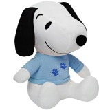 Jucarie din material textil elastic Snoopy cu bluza bleu, 32 cm (asezat), Grupo Moya
