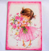 Tablou pe panza, fetita imbracata in roz cu buchet de flori in brate 29736