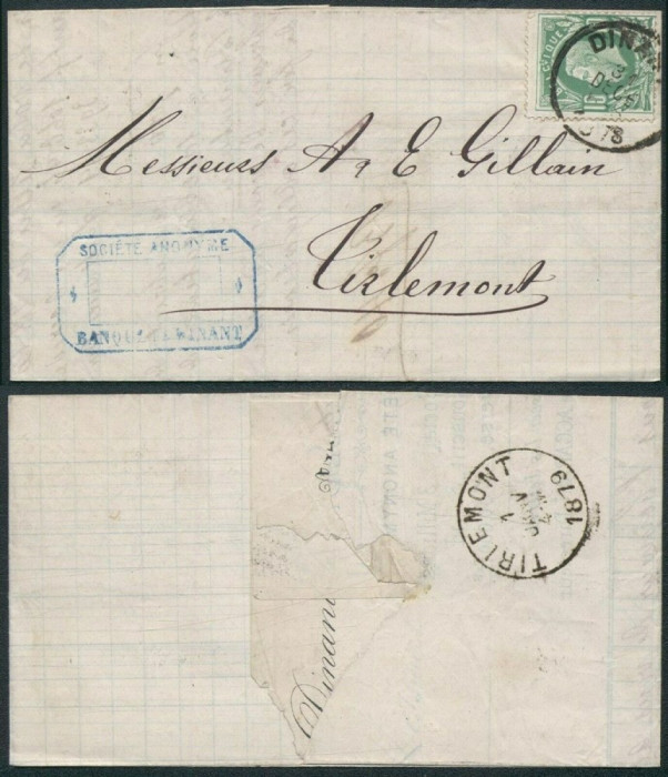 Belgium 1879 Postal History Rare Cover + Content Dinant Tirlemont DB.522
