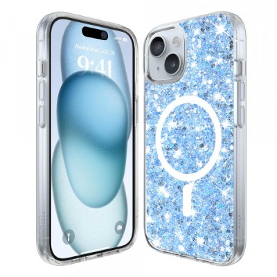 Husa MagSafe pentru Apple iPhone 15 Plus, Techsuit, Sparkly Glitter, Bleu foto