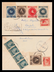 1946 Romania - Plic recomandat circulat extern din Arad, 11 timbre ARLUS + Mihai foto