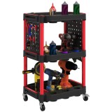 HOMCOM Cărucior pentru Scule 3 Nivele din Plastic cu Panou Lateral Roșu Negru | Aosom Romania