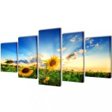 Set tablouri p&acirc;nză cu imprimeu floarea soarelui, 200 x 100 cm
