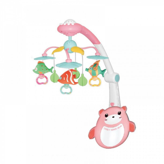 Carusel muzical cu proiectii si telecomanda Lovely Honey Bear-Roz