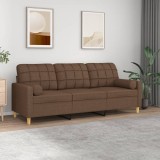VidaXL Canapea cu 3 locuri cu pernuțe, maro, 180 cm, textil 3200793