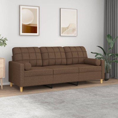 vidaXL Canapea cu 3 locuri cu pernuțe, maro, 180 cm, textil 3200793 foto