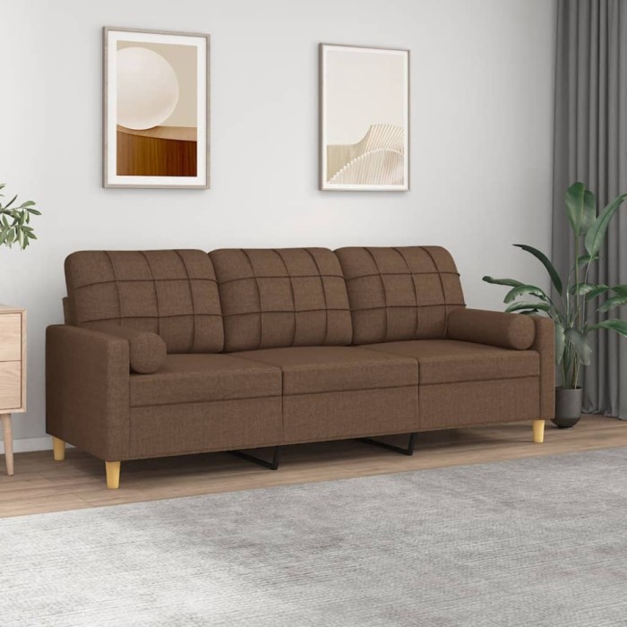 vidaXL Canapea cu 3 locuri cu pernuțe, maro, 180 cm, textil 3200793