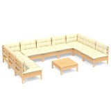 Cumpara ieftin Set mobilier gradina cu perne crem, 10 piese, lemn masiv de pin