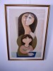 Sami Briss (n.1930 Iasi), &quot;Mama si fiica&quot;, cromolitografie, tablou autentic, Scene gen, Grisaille, Avangardism