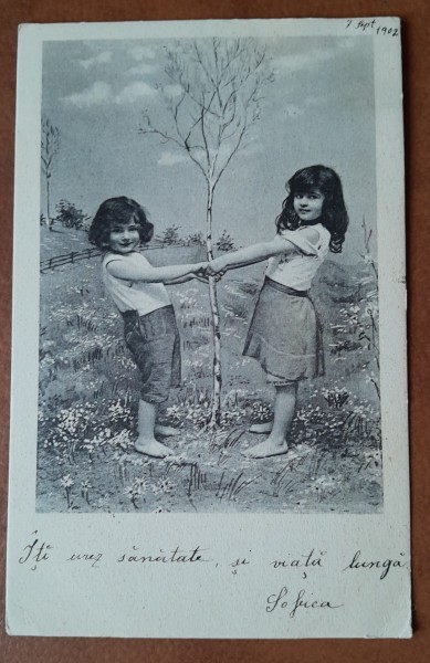 Carte postala, 2 fetite, 1902