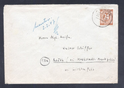 Germany 1947 Postal History Rare Cover Hochstadt D.692 foto