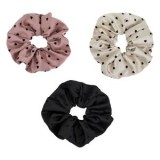 Elastice de păr din satin, Set 3 buc, Roz, Ecru și Negru cu Buline și Inimi, CMCLASS