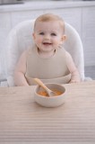 Cumpara ieftin Set din silicon cu bol bavetica si lingurita pentru bebe - Bej