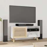Comoda TV, alb, 80x30x40 cm, lemn masiv pin si ratan natural GartenMobel Dekor, vidaXL